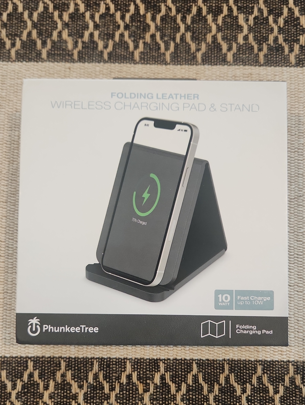 PhunkeeTree Folding Leather Wireless Charging Pad & Stand - Black
